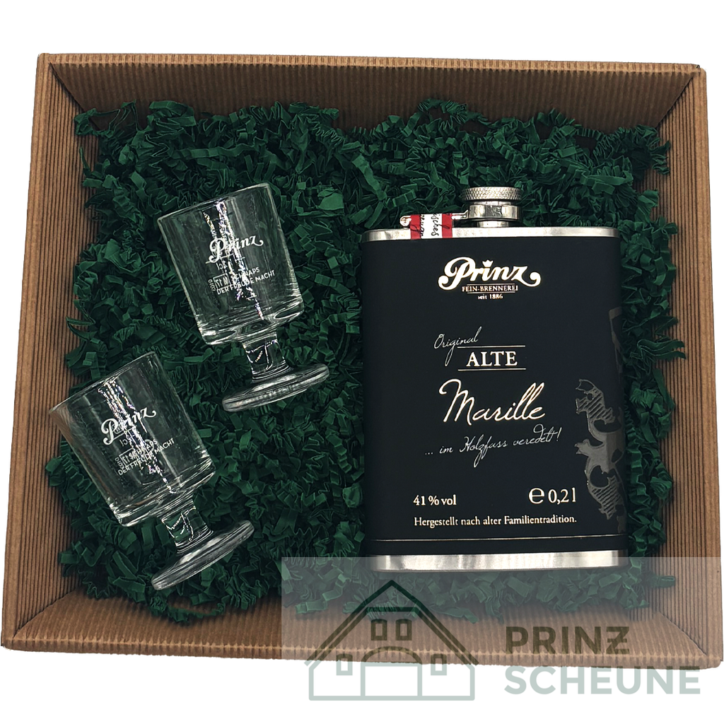 Prinz Scheune Geschenk Nr. 16.1 "Alte Marille Flachmann-Box"